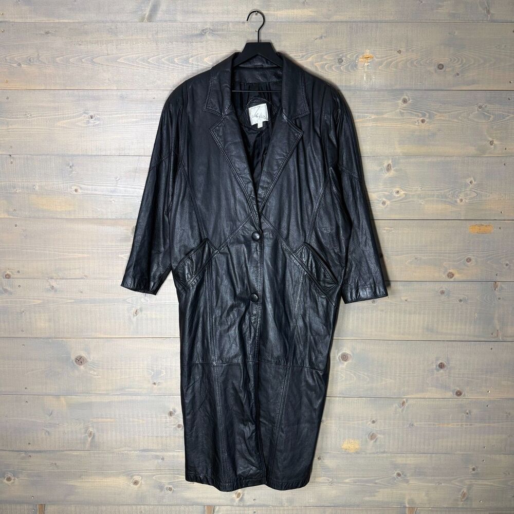 Vintage 1980s John Weitz Long Black Button Up Over Coat Women's Large